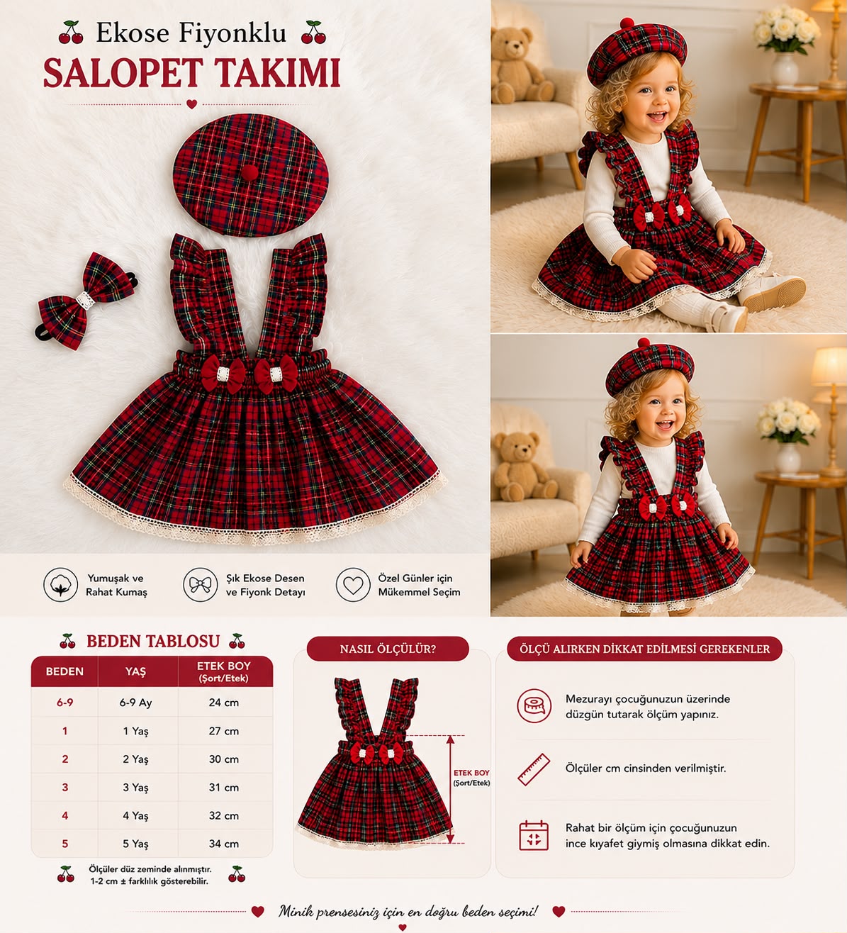 🎀 Ekose Desenli Salopet Takımı 🎀